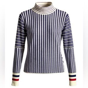 Griege Cropped Mock Neck Color Block Striped Top Purple Red Blue Ivory Small